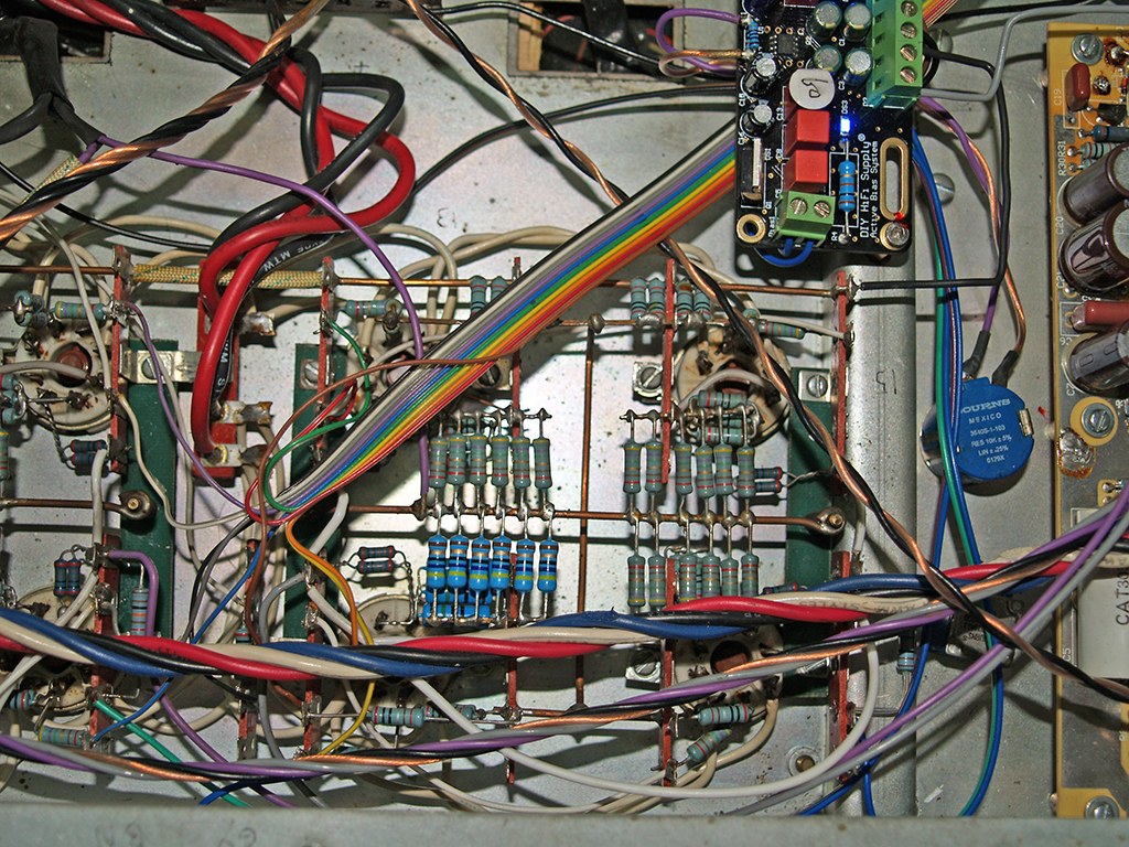 Photograph: another close-up of an automatic bias module and the surrounding wiring